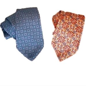 Christian Dior Vintage Bundle Set of 2 All Silk Italian Gray Tan Paisley Necktie